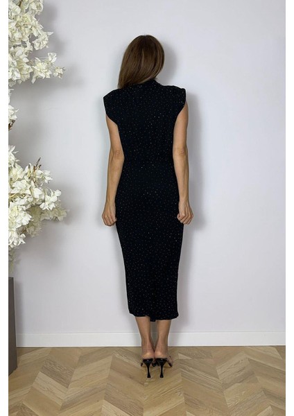 G1617 Drape ve Taş Detaylı Elbise Siyah fiyatları