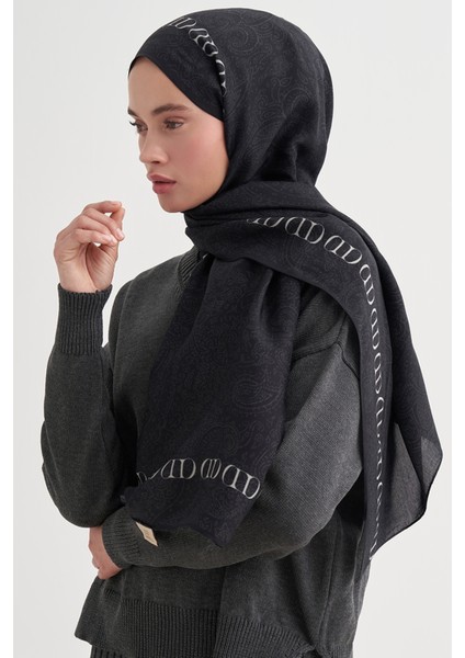 Elenora Monogram Floş Şal Siyah