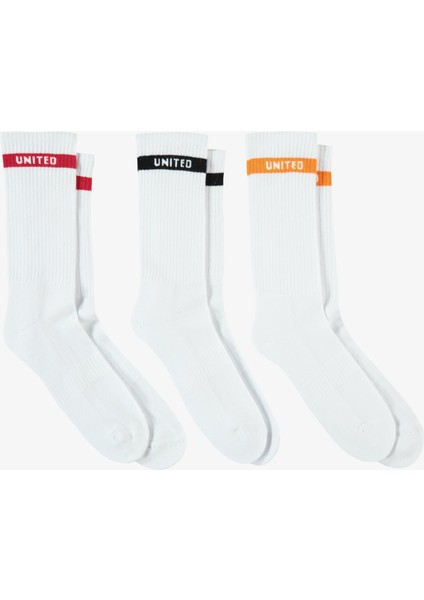 4 Street Erkek Beyaz Renkli Şeritli 3'lü Çorap