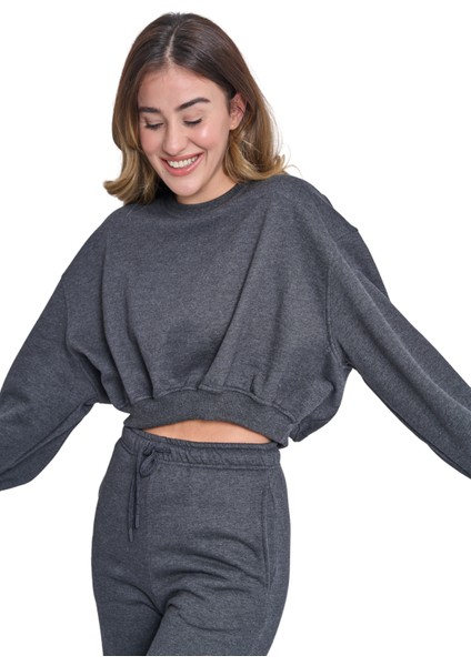 Kadın Üç Iplik Içi Pamuklu Şardonlu Eşofman Takımı Bisiklet Yaka Crop Eşofman Takımı fiyatları