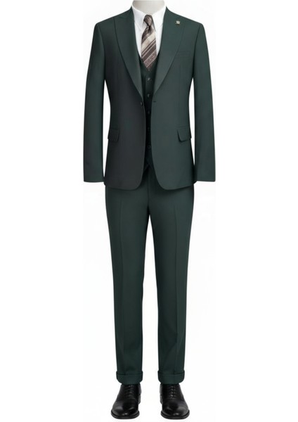 Slim Fit, Mono Yaka, Blazer, Erkek Takım Elbise, Erkek Zümrüt Yeşili