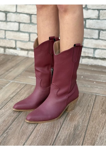 Alora Büyük Numara Uzun Kovboy Kadın Botu Suni Deri Western Stil