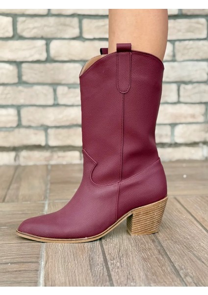 Alora Büyük Numara Uzun Kovboy Kadın Botu Suni Deri Western Stil