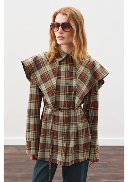 Üçgen Fularlı Oversıze Gömlek Ekose Yeşil modelleri