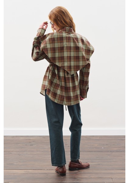 Üçgen Fularlı Oversıze Gömlek Ekose Yeşil