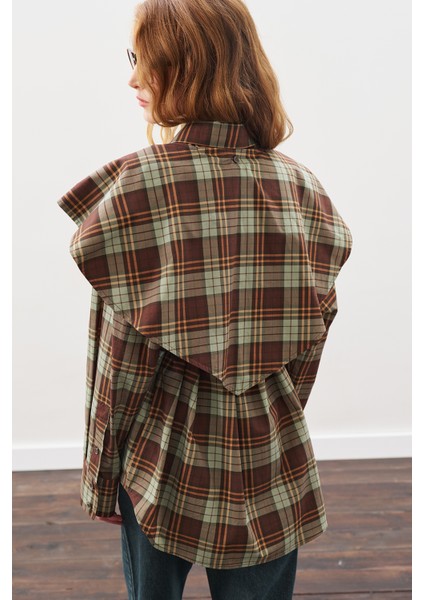 Üçgen Fularlı Oversıze Gömlek Ekose Yeşil