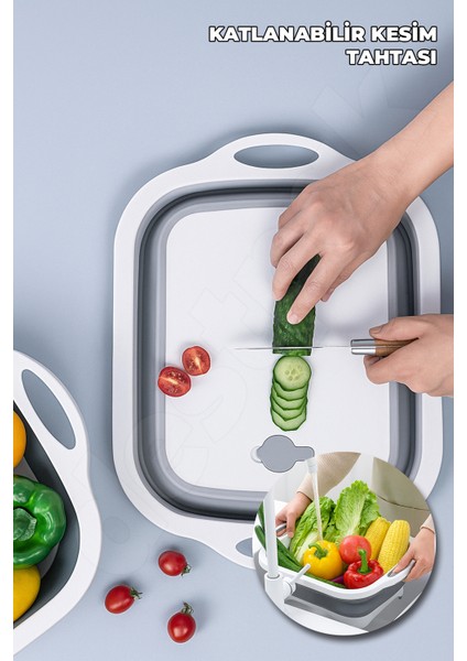 Katlanabilir Kesme Doğrama Tahtası - Yer Kaplamaz - Kamp ve Mangala Uygun - Su Akıtma Tıpalı