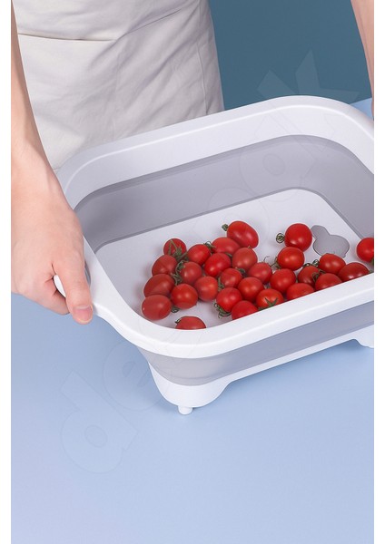 Katlanabilir Kesme Doğrama Tahtası - Yer Kaplamaz - Kamp ve Mangala Uygun - Su Akıtma Tıpalı