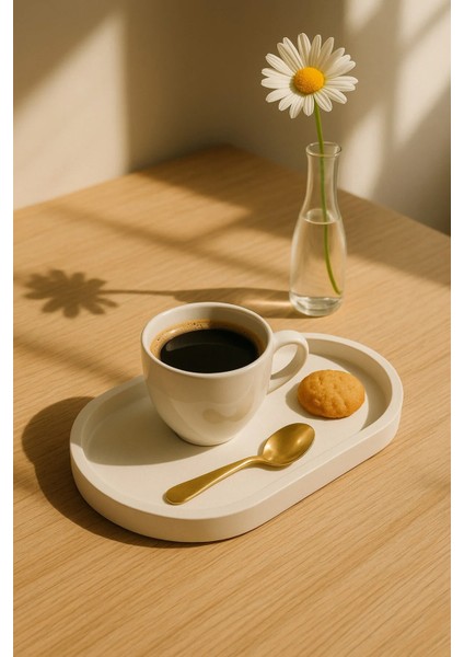 Beyaz Beton Oval Tepsi – Şık ve Dayanıklı Dekoratif Sunum Tepsisi (18×9 Cm) modelleri