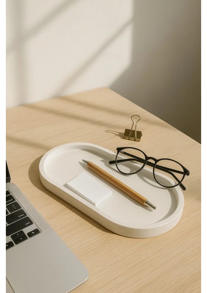 Beyaz Beton Oval Tepsi – Şık ve Dayanıklı Dekoratif Sunum Tepsisi (18×9 Cm) indirimleri