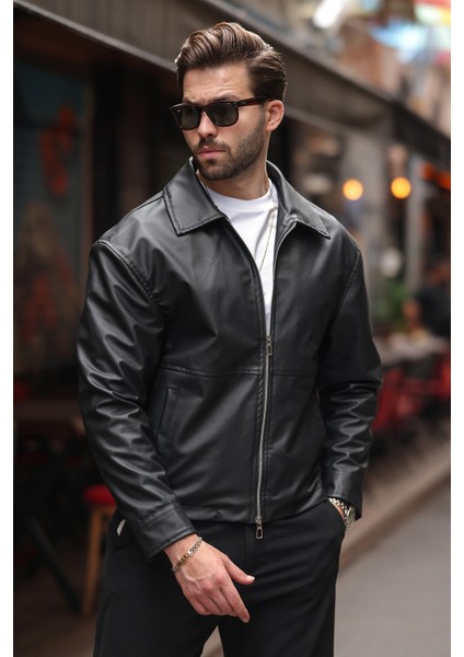 Basic Oversize Deri Ceket - Çift Fermuarlı Ikonik Tasarım
