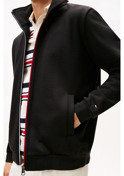 Erkek Global Stripe Şerit Detaylı Dik Yaka Fermuarlı Sweatshirt - Siyah fırsatları