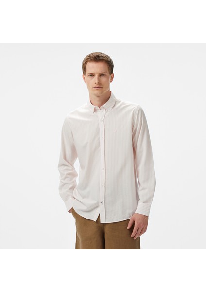 Erkek Pembe Classic Fit Çizgili Gömlek