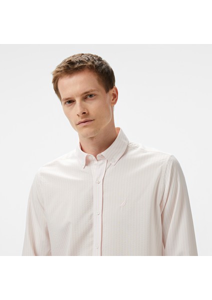 Erkek Pembe Classic Fit Çizgili Gömlek fırsatları