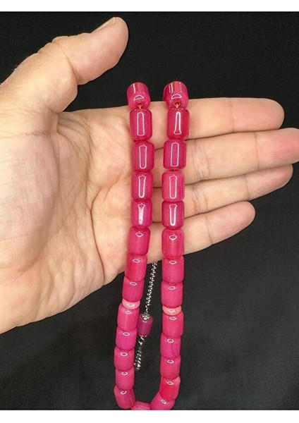 SIKMA KEHRİBAR TESBİH BÜYÜK BOY PEMBE RENK 14MM X 11MM T-518