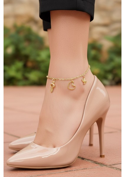 Kadın Gold 3 Charm Ayak Bilekliği Halhal 21 cm PMBL25613 fırsatları