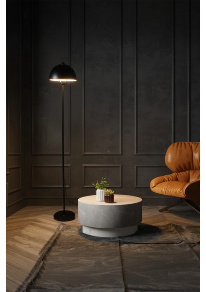 Luna Tek Ayaklı Siyah Metal Lambader | Oturma Odası & Yatak Odası & Salon Lambası