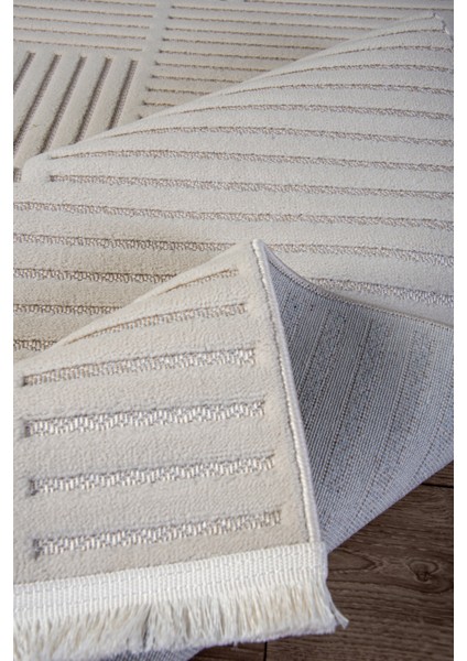 Ekru Beyaz Sisal Bukle Dokuma Hasır Makine Halısı Saçaklı Kaymaz Oturma Salon Mutfak Çocuk Oda