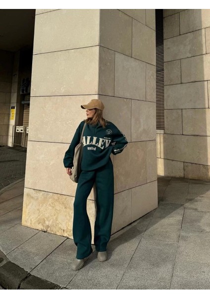 Üç Iplik Yakalı Sweat Baggy Pantalonlu Takım - Yeşil fırsatları