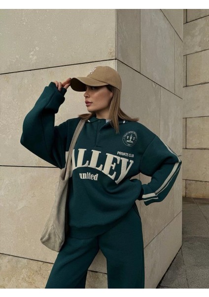 Üç Iplik Yakalı Sweat Baggy Pantalonlu Takım - Yeşil indirimleri