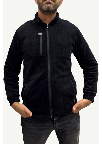 Unisex Anti-Pilling Tüylenme Yapmayan Polar Hırka, Fermuarlı 3 Cepli Dik Yaka Soğuk Geçirmez Polar