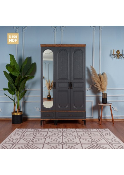 Slope 3 Kapaklı Mdf Ayaklı Tasarım Country Gardırop