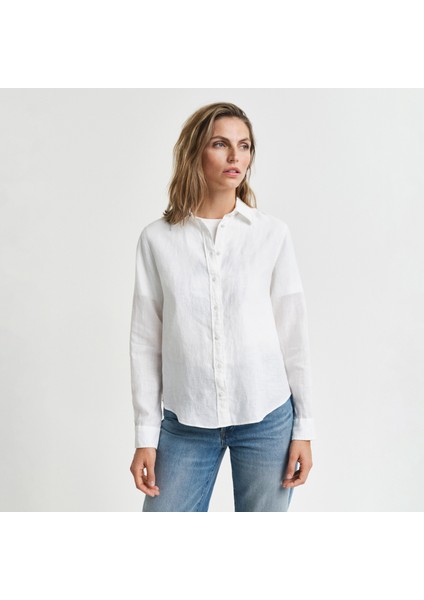 Kadın Beyaz Regular Fit Klasik Yaka Gömlek
