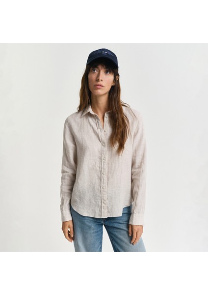 Kadın Bej Regular Fit Klasik Yaka Gömlek