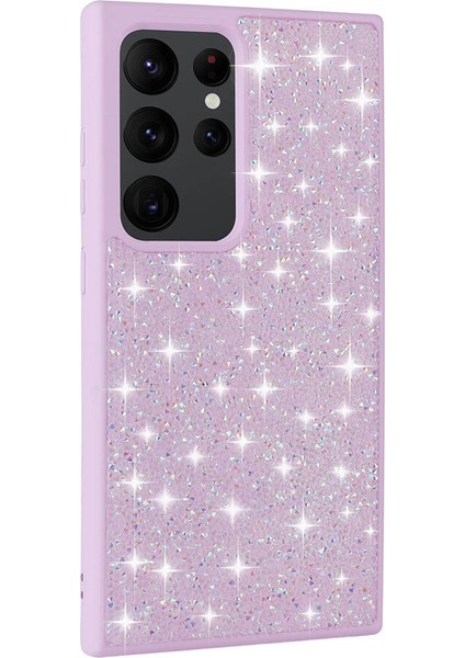 Galaxy S24 Ultra Kılıf Parlak Taşlı Tasarım Mrsa Pırlanta Kapak-Lila