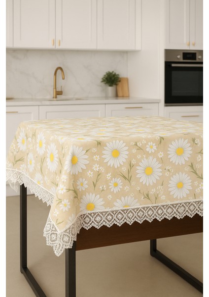 Lüks Papatya Masa Örtüsü - Dantel Süslemeli Modern Tasarım Leke Tutmaz Su Geçirmez modelleri