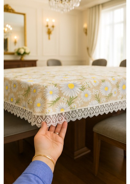 Lüks Papatya Masa Örtüsü - Dantel Süslemeli Modern Tasarım Leke Tutmaz Su Geçirmez indirimleri