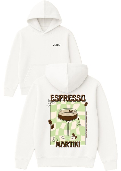 Espesso Martını Tasarım Baskılı Oversize Beyaz Kapüşonlu Sweatshirt