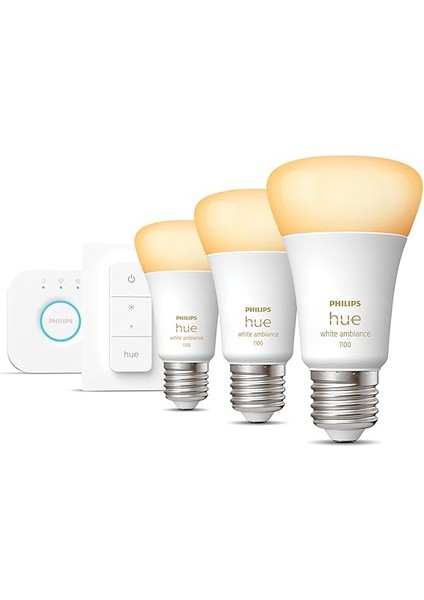 Hue Wa 8-75 W Beyaz Ambiyans Akıllı LED Ampul Başlangıç Seti, 3'lü, Kumandalı, E27, Bluetooth Özellikli modelleri