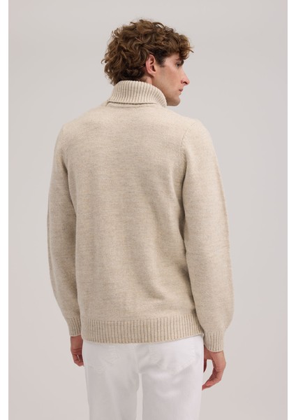 Bej Slim Fit Tam Balıkçı Yaka Erkek Triko fiyatları