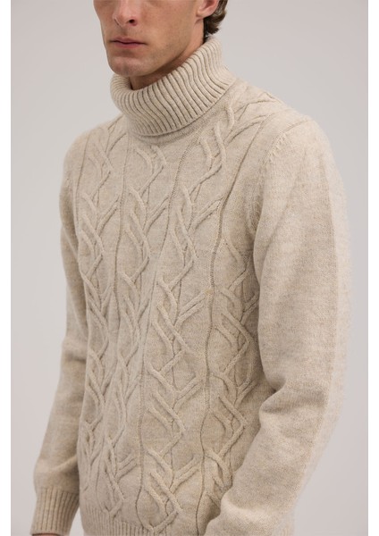 Bej Slim Fit Tam Balıkçı Yaka Erkek Triko fırsatları