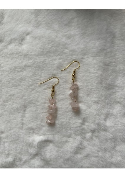 Kırık Pembe Kuvars Çelik Sallantı Küpe El Yapımı