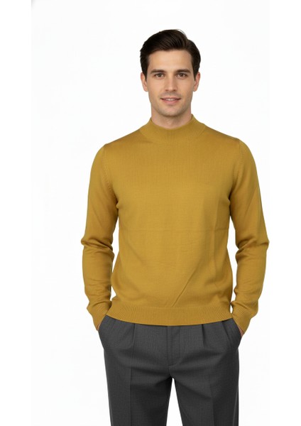 Erkek Kışlık Yarım Balıkçı Yaka Kazak Pamuklu Marina Örme Uzun Kollu Düz Renk Rahat Kesim