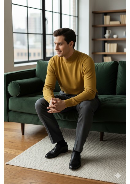 Erkek Kışlık Yarım Balıkçı Yaka Kazak Pamuklu Marina Örme Uzun Kollu Düz Renk Rahat Kesim fırsatları