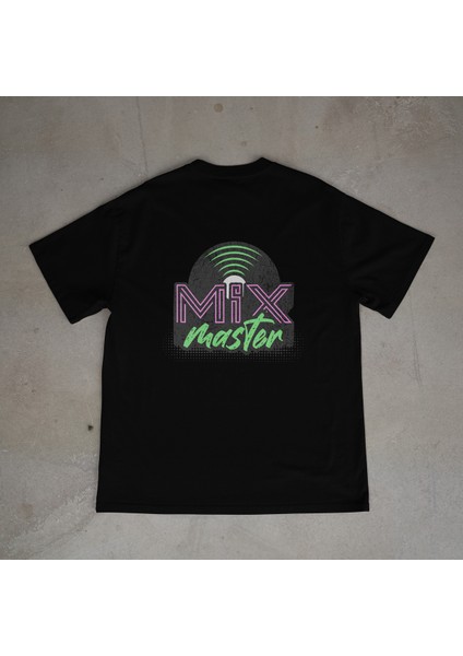 Mix Tasarım Baskılı Siyah Oversize T-Shirt