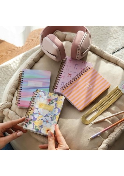 9X14 cm Sert Kapak Spiralli Çizgili 4’lü Cep Not Defteri Seti - Kurdele modelleri