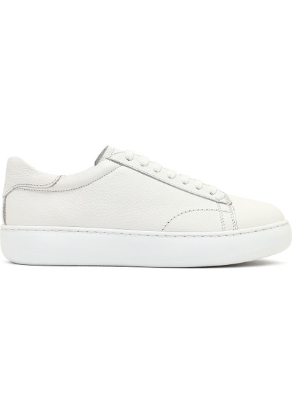 Erkek Beyaz Bağcıklı Kalın Tabanlı Deri Sneaker 25WFD8240FT