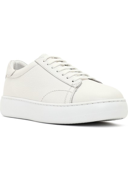 Erkek Beyaz Bağcıklı Kalın Tabanlı Deri Sneaker 25WFD8240FT