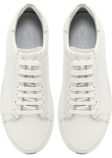 Erkek Beyaz Bağcıklı Kalın Tabanlı Deri Sneaker 25WFD8240FT