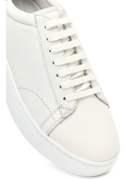Erkek Beyaz Bağcıklı Kalın Tabanlı Deri Sneaker 25WFD8240FT