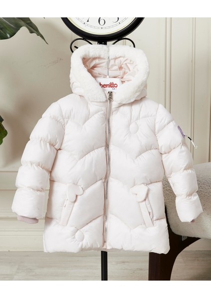 Kız Bebek Kapüşonlu Fermuarlı Şişme Mont 51351