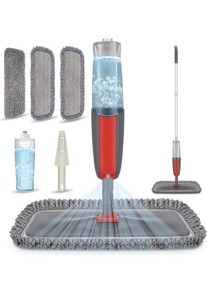 Mikrofiber Paspas Sprey Zemin Paspası, Zemin Temizliği Için Spreyli, Sert Zeminler Için Temizlik Paspasları, Parke Laminat Fayans Zeminler, Islak Paspas Toz Paspasları, 3 Yıkanabilir Yedek