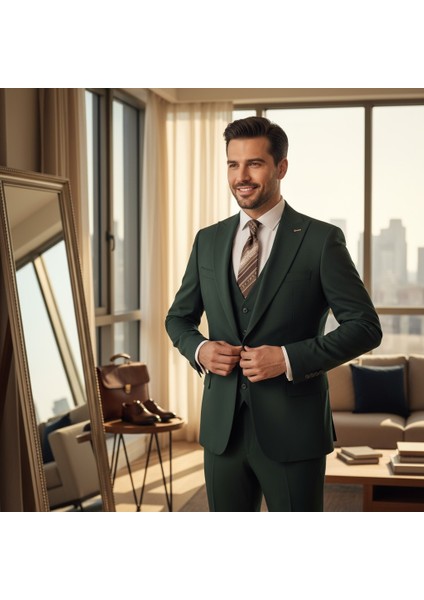 Slim Fit, Mono Yaka, Blazer, Erkek Takım Elbise, Erkek Zümrüt Yeşili fırsatları