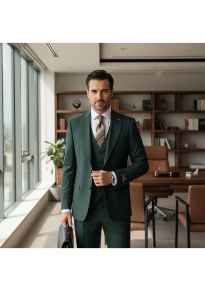 Slim Fit, Mono Yaka, Blazer, Erkek Takım Elbise, Erkek Zümrüt Yeşili