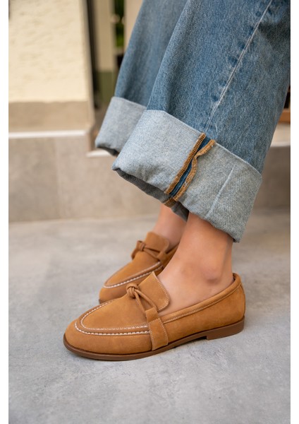 Onapy Taba Süet Düz Taban Düğüm Detaylı Ayakkabı modelleri