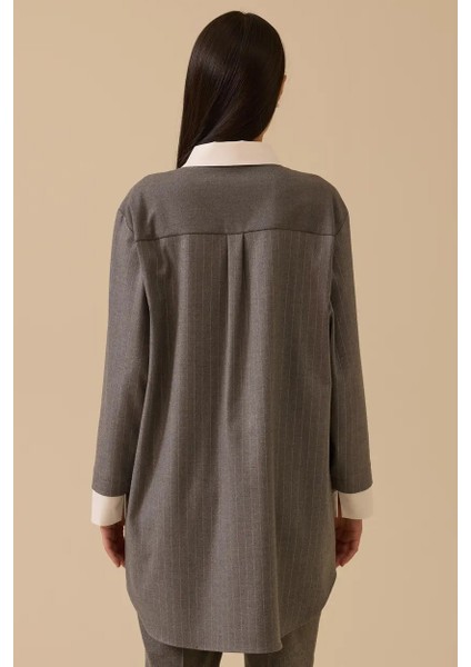 Kadın Aksesuar Detaylı Çizgili Tunik - Gri fiyatları